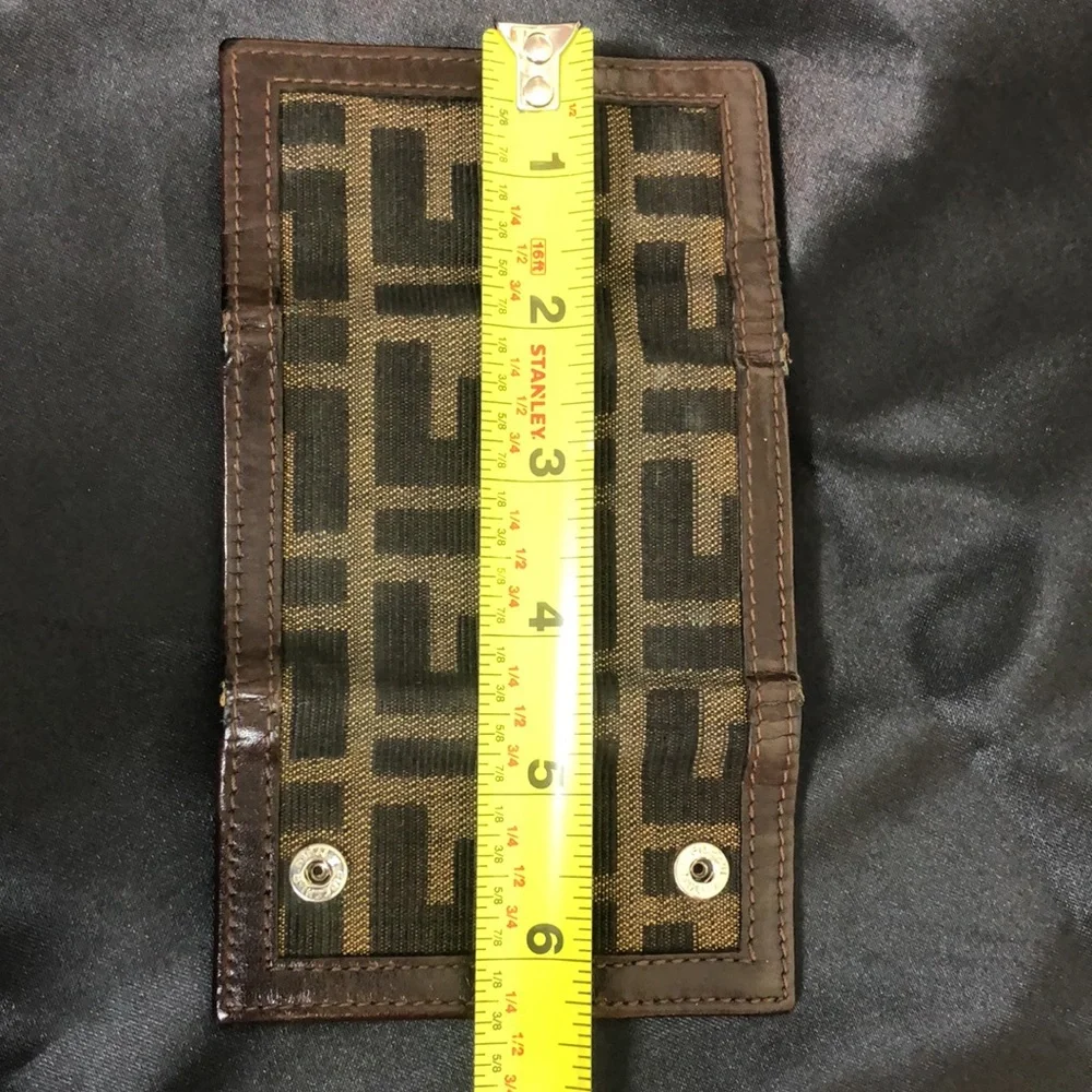 FENDI Zucca Navy Canvas Brown Leather Trim Snap Trifold Keycase